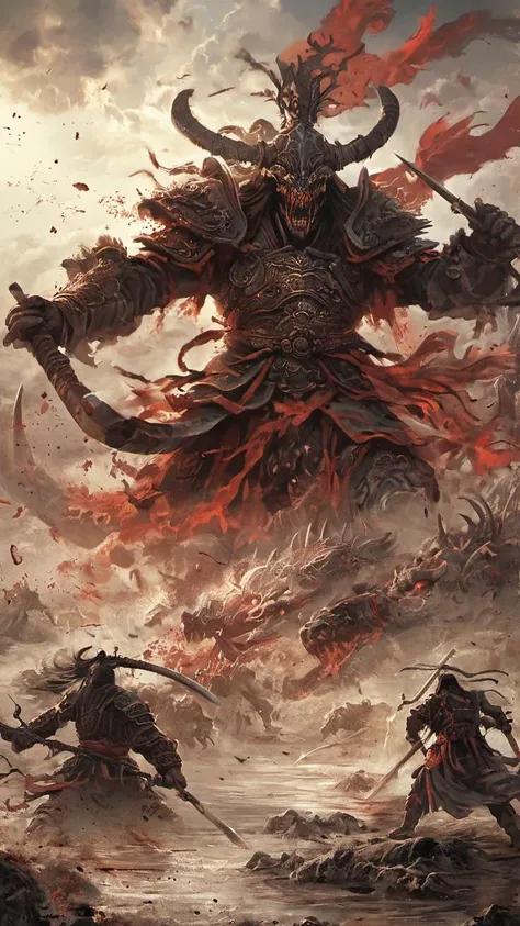 AiARTiST,Ancient general,Battle ,bloody sky,bloody river,death monster