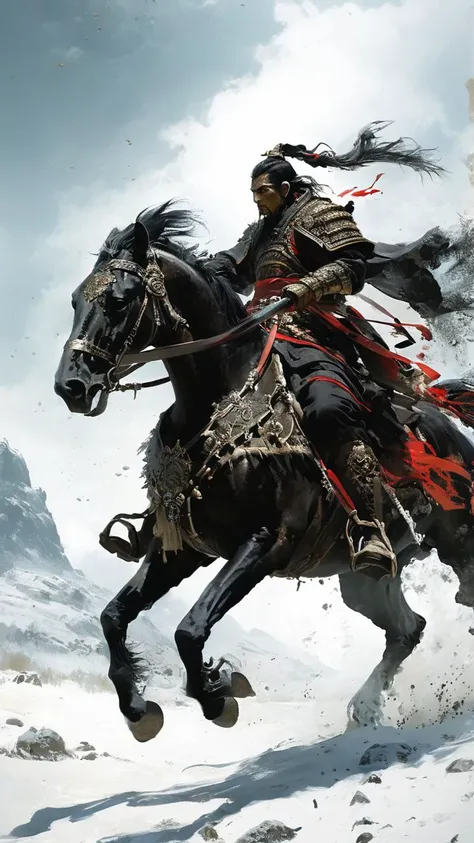 AiARTiST,Ancient general,Charge on horse,death monster,Snowfield scenes