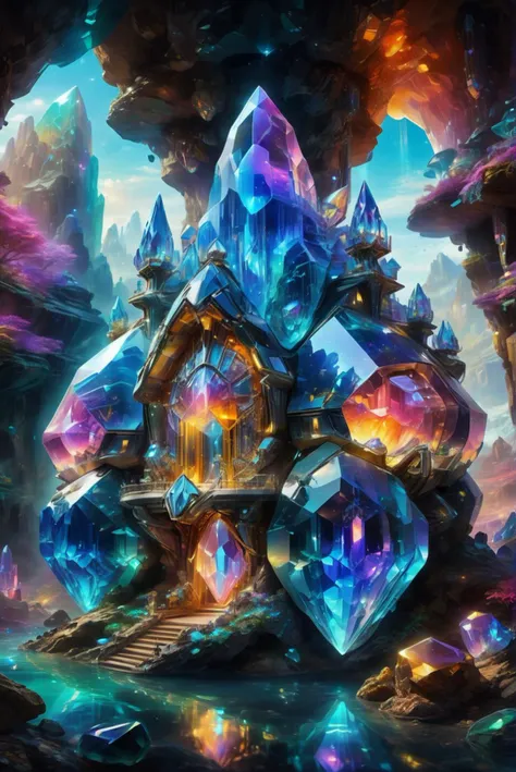 In a hyper-realistic and surreal sci-fi fantasy scene, a high-tech crystal house stands in the heart of a vibrant crystal cave. The house glows with radiant, iridescent colors, reflecting the surrounding crystalline structures. The cave is filled with futuristic transportation vehicles, each designed with sleek, advanced technology and vivid, luminous details. The environment is alive with an array of rich and colorful hues, creating a mesmerizing and otherworldly ambiance. The details are intricate, capturing the textures of the crystal house, the high-tech vehicles, and the brilliant crystals that make the scene feel alive and futuristic.
hyper-realistic, surreal, sci-fi fantasy, high-tech crystal house, vibrant crystal cave, radiant colors, iridescent, futuristic transportation vehicles, sleek design, advanced technology, vivid luminous details, rich hues, mesmerizing, otherworldly, intricate details, textures, brilliant crystals, alive, futuristic, captivating, colorful, detailed, enchanting, sci-fi, magical realism.
<lora:add-detail-xl:1.0>,
<lora:EnvyBetterHiresFixXL01:1.0>,
<lora:extremely_detailed:1.0>, extremely detailed,
<lora:EldritchMixIllustration_1.1:0.25>,
<lora:EnvyCrystalTechXL01c :0.8> crystaltech, scifi,
<lora:SDXLFaeTastic2400:0.8>,