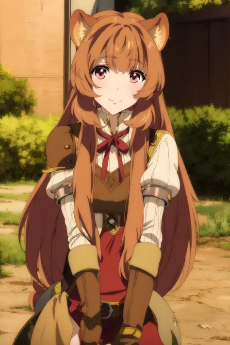 raphtalia <lora:Raphtalia:0.9> , long brown hair, beautiful face, light smile, reddish eyes, tail, (masterpiece:1.2), best quality, absurdres, extremely detailed wallpaper, perfect lighting,