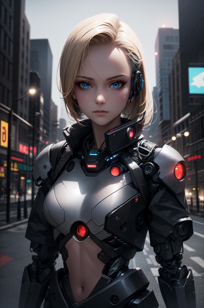 A woman in a futuristic suit standing on a city street - SeaArt AI