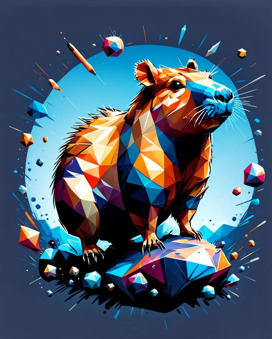 breathtaking vector cartoon illustration of capybara <lora:Vector cartoon illustration:1> <lora:last:0.8> t-shirt design <lora:ral-polygon-sdxl:0.8> ral-polygon