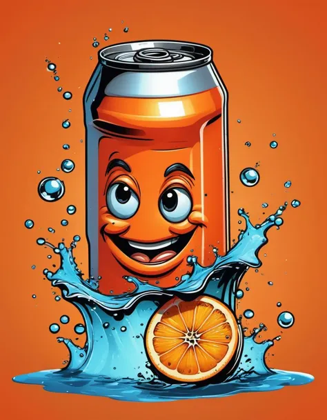 Create a cartoon alcohol spray bottle that drinks orange juice