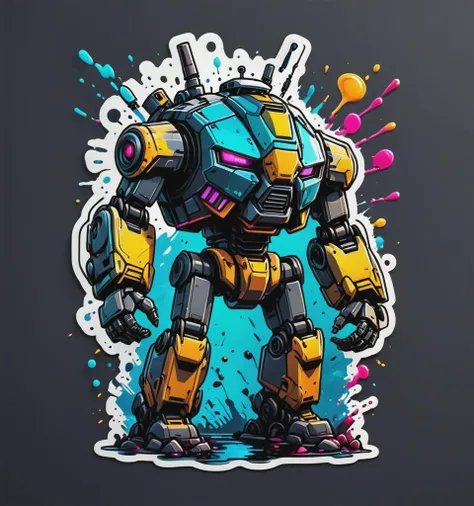 Vector Cartoon Illustration, (thin:1.2)  plastic [mech|tank] , sticker, radioactive, splashes of color,  4k , HDR,  <lora:Vector cartoon illustration:0.7>