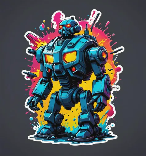 Vector Cartoon Illustration, (thin:1.2)  plastic [mech|tank] , sticker, radioactive, splashes of color,  4k , HDR,  <lora:Vector cartoon illustration:0.7>