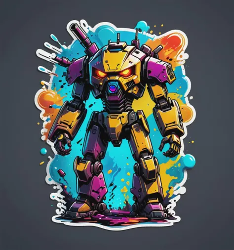 Vector Cartoon Illustration, (thin:1.2)  plastic [mech|tank] , sticker, radioactive, splashes of color,  4k , HDR,  <lora:Vector cartoon illustration:0.7>