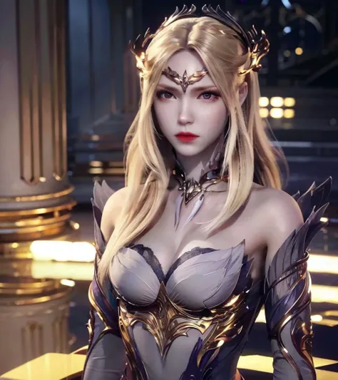1girl, solo, masterpiece, cg, 8k, raw photo, picture, simple background, (looking at camera:1.5), full body shot, posing, ultra detailed skin, (ultra detailed face:1.2), purple eyes, eyelashes, black eyeliner, dark eyeshadow, hair ornaments, forehead ornament, long hair, blond hair, detached collar, choker, bare shoulders, beautiful body, detailed costume, detached sleeves, small breasts, knee boots, thighs, angel wings, <lora:qianrenxue:1>, <lora:koreandolllikenessV20_v20:0.5>, <lora:breastinclassBetter_v141:0.3>