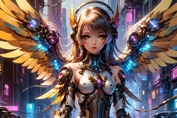 <lora:Retro_Illustration:0.7> 2d game scene, oil and watercolor painting, ral-dreamguardian <lora:ral-dreamguardian-sdxl:1> <lora:add-detail-xl:1> cyberpunk girl, metallic wings, leather armor, full body, (masterpiece:1.2), best quality, (masterpiece:1.2), best quality