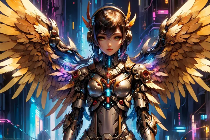 <lora:Retro_Illustration:0.7> 2d game scene, oil and watercolor painting, ral-dreamguardian <lora:ral-dreamguardian-sdxl:1>  <lora:add-detail-xl:1> cyberpunk girl, metallic wings, armor, (masterpiece:1.2), best quality