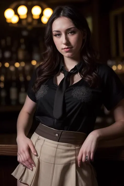 DEN_chloe_tetsuwuo,
(working in a dark atmospheric bar, working behind the bar, pulling pints, bar, dark wood bar, atmospheric, wearing a shirt and tie and skirt:1.2),
bokeh, f1.4, 40mm, photorealistic, raw, 8k, textured skin, skin pores, intricate details  <lora:epi_noiseoffset2:1>, epiCRealism