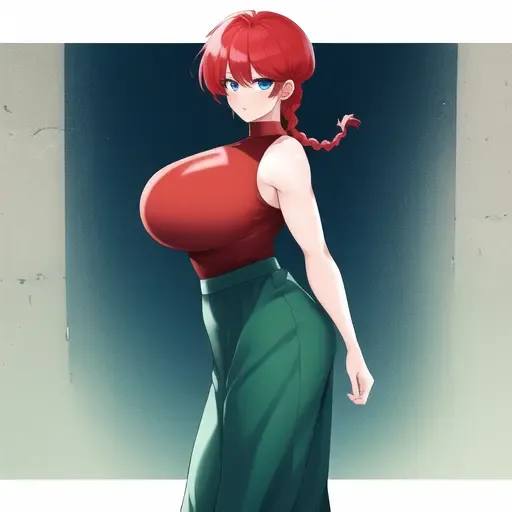 masterpiece, best_quality, highres, RanmaChan, red_hair, (single_braid), blue_eyes, big_breasts, standing, tangzhuang, <lora:RanmaChan:.5>,