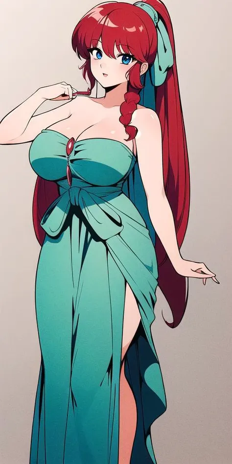 <lora:RanmaChanV2:0.7>, RanmaChan, standing, solo, large_breasts, single_braid, ovadress, masterpiece, best quality, detailed face, detailed eyes, highres,