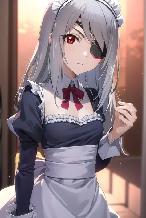 laurabodewig, <lora:laura bodewig s2-lora-nochekaiser:1>,
laura bodewig, long hair, (red eyes:1.3), grey hair, eyepatch,
BREAK maid, maid headdress, frils, juliet sleeves, puffy sleeves,
BREAK indoors, classroom,
BREAK looking at viewer, (cowboy shot:1.5),
BREAK <lyco:GoodHands-beta2:1>, (masterpiece:1.2), best quality, high resolution, unity 8k wallpaper, (illustration:0.8), (beautiful detailed eyes:1.6), extremely detailed face, perfect lighting, extremely detailed CG, (perfect hands, perfect anatomy),