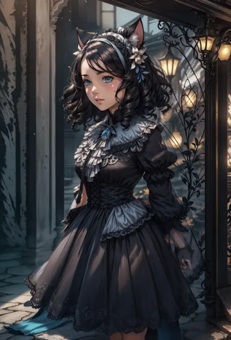 <lora:СÑÐ¸Ð»Ñ Ð°Ð½Ð¸Ð¼Ðµ Bravely Default(Bravely Default Style):0.9>, Bravely Default Style, <lora:ÐоÑка-девоÑка из Ñок ÑоÑ(cyan, animal ears, cat ears,tail,blue eyes,black hair,curly hair):0.7>, cyan, animal ears, cat ears,tail,blue eyes,black hair,curly hair, 1girl in full growth, best quality, masterpiece, ultra-detailed, high quality, perfect nose, highly detailed skin, warm skin tone, defiance512, RAW photo, best quality, high resolution, (masterpiece), dreamlike, dreamy, modelshoot style, analog style, tonemapping, photorealistic, professional photography, sharp focus, HDR, 8K resolution, intricate detail, sophisticated detail, hyper detailed, (depth of field), highlight and shadow, volumetric lighting, cinematic bloom, professional light, looking at viewer, blotchy,