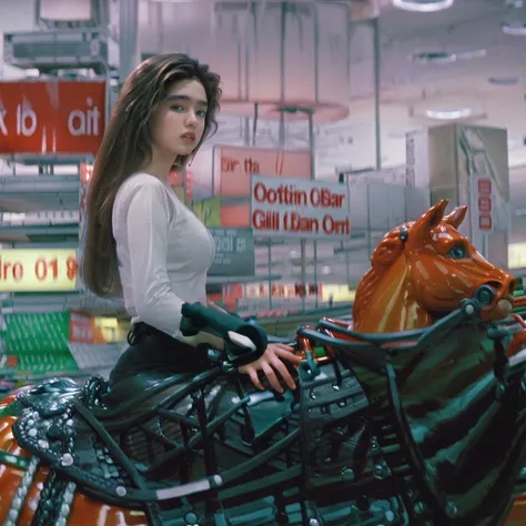 (8k, RAW photo, best quality, masterpiece:1.2), (realistic, photo-realistic:1.4), (extremely detailed CG unity 8k wallpaper), 1 girl, (sitting on horse:1.4), long hair, spread legs, white shirt, black pants, beautiful face, (two legs) <lora:add_detail:1.0>, <lora:JenniferConelly_CareerOpportunities_smf_lora_v01:1.2> j3n2i773r50-smf, looking at you, <lora:breasts_squeezed_together_v0.2:1> breasts squeezed together, holding reins, , background blur