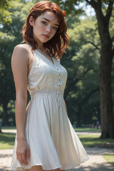 sablynnti, (((walking in a park in summer))), modelshoot style, (extremely detailed CG unity 8k wallpaper), photo of the most beautiful artwork in the world, professional majestic (photography by Steve McCurry), 8k uhd, dslr, soft lighting, high quality, (film_grain:1.2), (bokeh, blurry foreground, blurry background), Fujifilm XT3 sharp focus, f 5.6, High Detail, Sharp focus, dramatic, (seductive_smile:0.7), (((short_summer_dress))), (looking at viewer:1.2), (detailed pupils:1.3), (natural light), (((medium-long shot:1.3)))