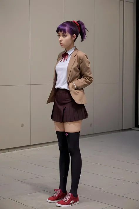 (masterpiece, best quality), 1girl, <lora:blsenna-nvwls-v1:1> blSenna, purple hair , hair ribbon, blazer, pleated skirt, socks