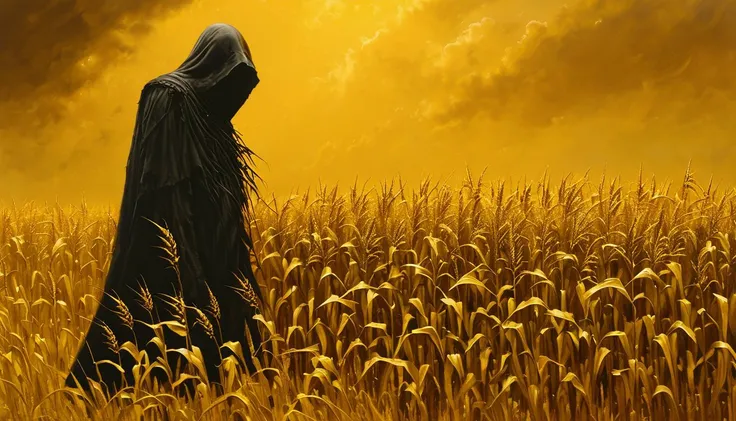 impactful paint of The reaper  in a cornn field  <lora:The_Dark_Side_of_the_Earth:1.0>,    highly detailed,   8k,   sharp,  professional, clear,   high contrast, high saturated, , vivid deep blacks, crystal clear