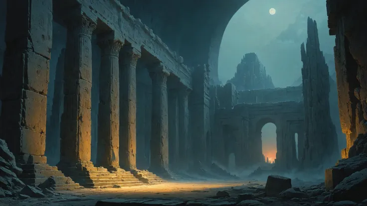 The ruins of an alien civilization, Pillars of light illuminating sacred alien temples in the background,, Twilight Light,, PENeonUV, sharp focus intricate, elegant, digital painting, artstation, concept art, matte, by WLOP and Artgerm and Greg Rutkowski and Alphonse Mucha, masterpiece, Refined <lora:add-detail-xl:0.4> <lora:The_Dark_Side_of_the_Earth:0.8> <lora:PE_NeonUV Style:0.7>