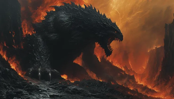 impactful paint of A Monster at Hell's gates <lora:The_Dark_Side_of_the_Earth:0.8>, highly detailed, 8k, sharp, professional, clear, high contrast, vivid deep blacks, crystal clear