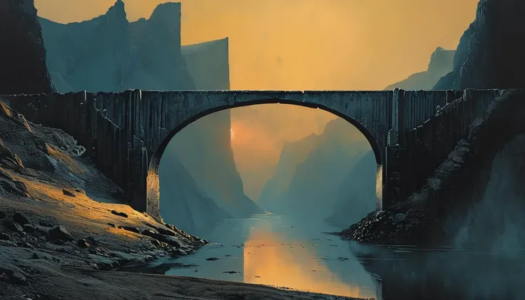 impactful paint of A bridge over a river <lora:The_Dark_Side_of_the_Earth:1.0>, highly detailed, 8k, sharp, professional, clear, high contrast, vivid deep blacks, crystal clear