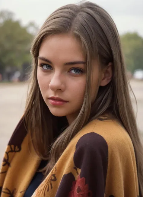 portrait of 1girl irink4, wearing Poncho, looking at viewer, highly detailed, film grain, vogue photoshoot, 35mm photograph, professional, 4k, highly detailed,  <lora:irink4-s10-n16-a4:0.78>