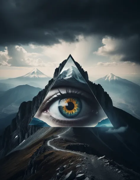 mountain, surreal,  double exposure, dark and moody ,colored all seeing eye,film grain,high quality,  dramatic ,poster  <lora:add-detail-xl:1> <lora:xl_more_art-full_v1:0.3>