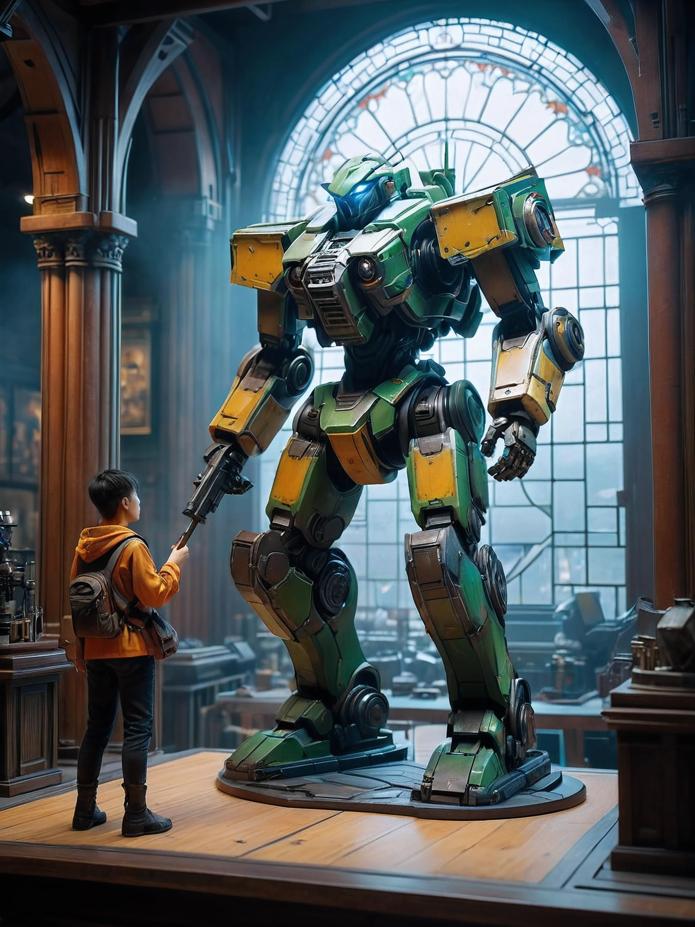 Take a deep breath and let's work step by step on this ,
combat mech clothes, by Xia Shuwen, green and brown color palette, two models in the frame, tiny statue on display, brandishing halberd, artdevian, engineers building a giant mecha, inspired by Robert Bechtle, hand - painted wood, stained glass, stunning intricate detail, close up, atmospheric, dark, cinematic, 8k resolution, trending on artstation
,
Midjourney's Consistency, Dynamic Action Pose, Fibonacci Watermark Invisibly Displayed, High-res, Impeccable Composition, Lifelike Details, Perfect Proportions, Stunning Colors, Captivating Lighting, Interesting Subjects, Creative Angle, Attractive Background, Well-timed Moment, Intentional Focus, Balanced Editing, Harmonious Colors, Contemporary Aesthetics, Handcrafted with Precision, Vivid Emotions, Joyful Impact, Exceptional Quality, Powerful Message, Raphael Style, Unreal Engine 5, Octane Render, Isometric, Beautiful Detailed Eyes, Super Detailed Face and Eyes and Clothes, More Detail, Multi Colored, Splash Ink Illustration, Grammer Effect Style, Houdini Style, Sharp Lines and Brush Strokes, High Quality, Beautiful Matte Painting, 4K, CGSociety, Artstation Trending on ArtstationHQ