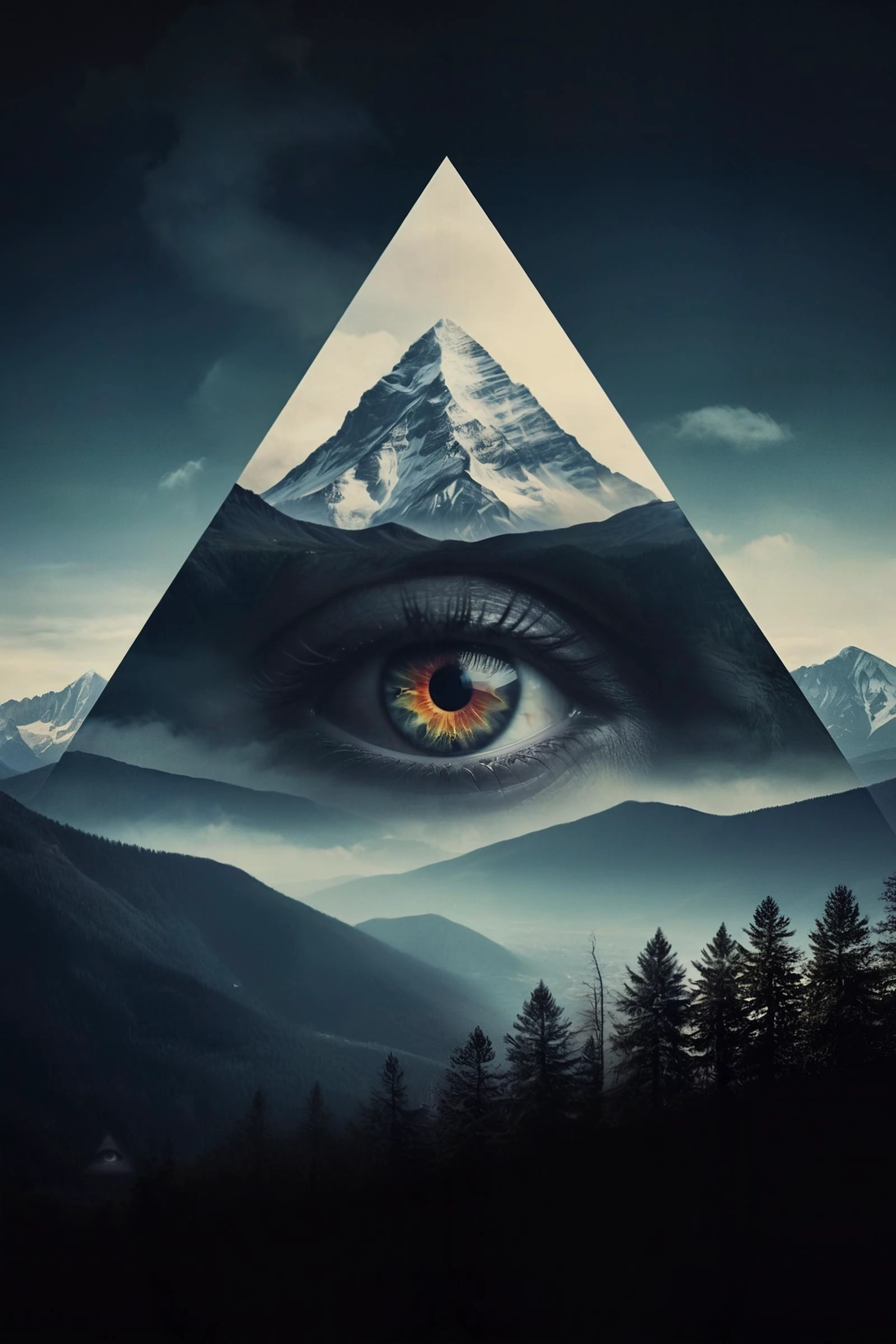 mountain, surreal, double exposure, dark and moody ,colored all seeing eye,film grain,high quality, dramatic ,poster <lora:add-detail-xl:1> <lora:xl_more_art-full_v1:0.3>