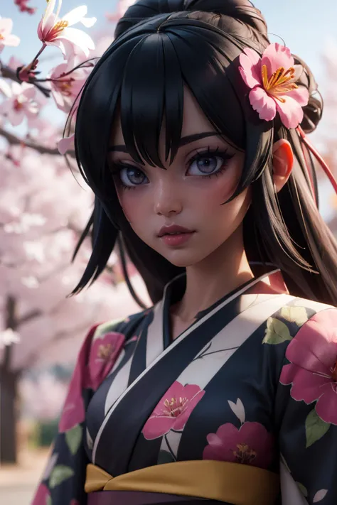 masterpiece, best quality, 1girl, <lora:balsamique:0.7> balsamique, black hair, hair bun, kimono, floral print, checkered sash, hair ornament,
absolutely everyone, bird, branch, cherry blossoms, everyone, flower, hat, kamishirasawa keine, kimono, multiple girls, petals, pink flower, spider lily, tree, yakumo ran , 3d, 3d background, smooth edges, cgi, toon \(style\), <lora:backlight_slider_v10:-1.8>