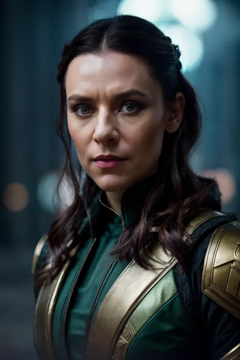A stunning intricate full color portrait of cde, dressed as female Loki from MCU, epic character composition, by ilya kuvshinov, alessio albi, nina masic, sharp focus, natural lighting, subsurface scattering, f2, 35mm,<lora:ClaireDanes-RealVision-V1.0:1>