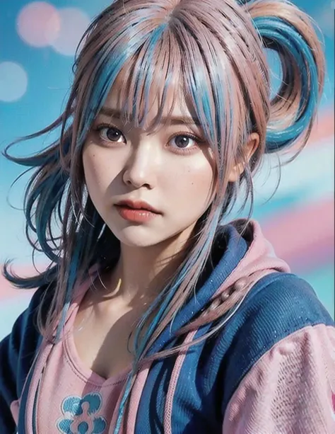 full frontal, blue hoodie, (pink hair:1.5),medium hair, best quality,ultra high res, (photorealistic:1.4),(detailed face),looking at viewer,standing, realistic, street,people, <lora:japanesedolllikenessV1_v15:0.2> <lora:Liyuu:0.5> <lora:koreandolllikenessV20_v20:0.3>, (high resolution:1.2), 1girl, (white hair:1.3)
