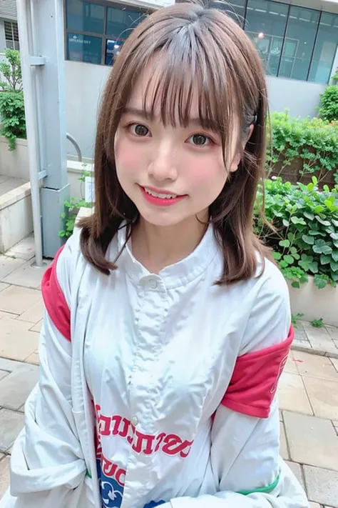 <liyuuLora_liyuuV1:0.66>, best quality, ultra high res, (photorealistic:1.4), 1girl, oversized jacket, white shirt, on Observation Wheel, bare shoulders, cute, (Jpop idol), (aegyo sal:1), (brown hair:1), ((puffy eyes)), looking at viewer, facing front, smiling, laughing