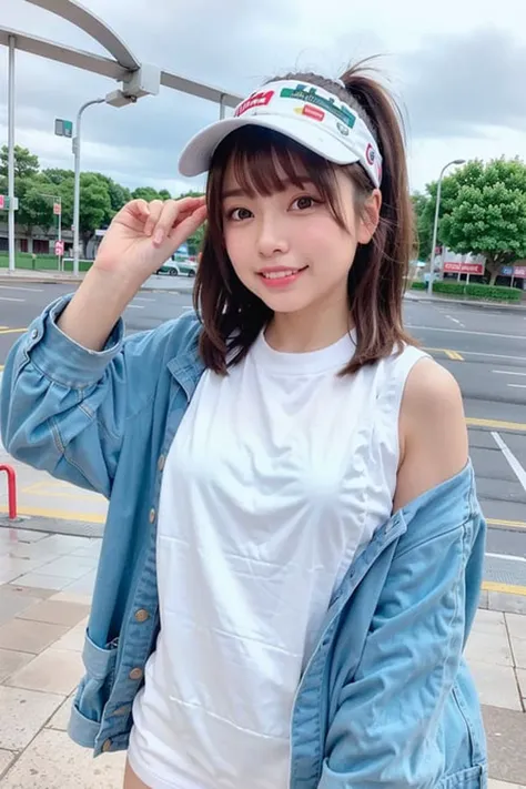 <liyuuLora_liyuuV1:0.66>, best quality, ultra high res, (photorealistic:1.4), 1girl, oversized jacket, white shirt, on Observation Wheel, bare shoulders, cute, (Jpop idol), (aegyo sal:1), (brown hair:1), ((puffy eyes)), looking at viewer, facing front, smiling, laughing