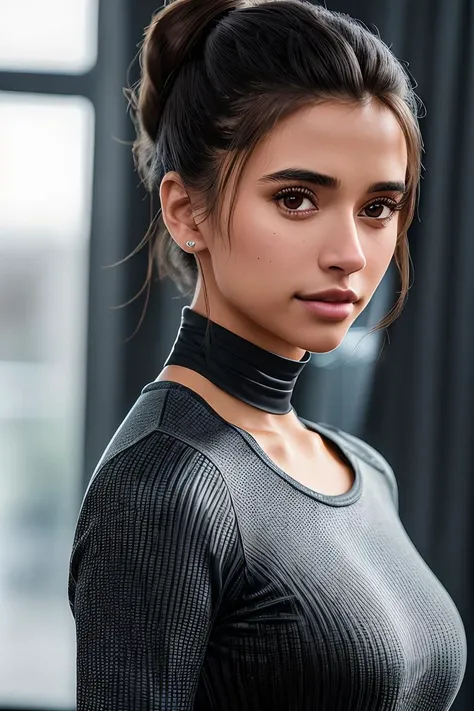 photo of beautiful young (cr1styren-210:0.99), a woman, (tight long sleeve top:1.2), (long jeans), (choker), (hair updo:1.2), in a department store, natural light, (masterpiece:1.2) (photorealistic:1.2) (best quality) (detailed skin:1.2) (intricate details) (8k) (HDR) (cinematic lighting) (sharp focus), (looking at the camera:1.1), ((closeup portrait:1.2)), earrings