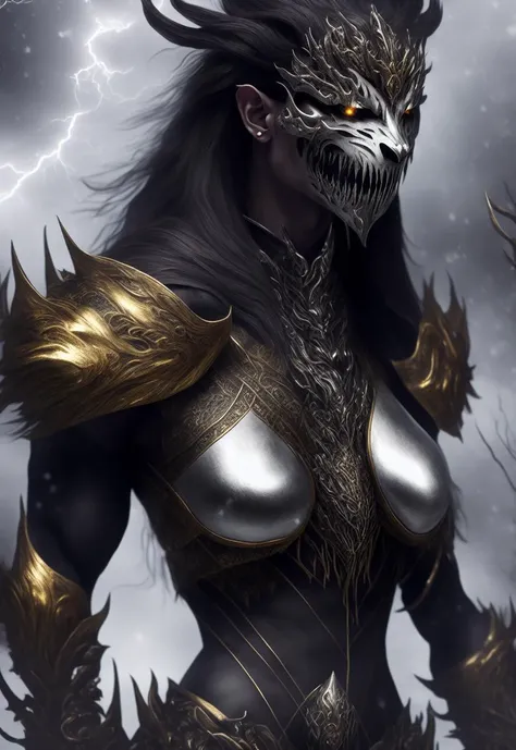 snow, snowing, (ice), icicles, frozen, chilling, chilled, ominous, horror, creepy, tall, flexing, wearing body armor made of human bones, (skull:0.9), (ribcage:1.2), hoop skirt, piercings, fur details, fur pattern,
chromatic aberration, depth of field, soft lighting, masterpiece, best quality, intricate, tone mapped, highly detailed, artstation, concept art, smooth, sharp focus, dramatic lighting, highly detailed artwork, cinematic, trending on Artstation, 8K, incredible shadows, realistic,
(highly detailed background:1.0), (lightning strike), (lightning), storm, cloudy sky, backlighting, forest, nighttime, mist, fog, full moon, (werewolf:1.2),
glowing, ominous aura Halo, (blood:1.1), bleeding, jewelry, necklace, gold chains, (gold spikes), (fangs), smile, snarl, punk, wild hair, necktie, (dragonfly wings:0.9), headphones, hair clip, 
 <lora:DarkDream:1>