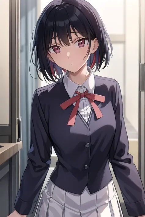 yakumotsukamoto, <lora:yakumo tsukamoto s2-lora-nochekaiser:1>,
yakumo tsukamoto, short hair, black hair, (red eyes:1.3),
BREAK skirt, shirt, long sleeves, bow, ribbon, school uniform, white shirt, pleated skirt, collared shirt, bowtie, red ribbon, neck ribbon, red skirt,
BREAK indoors, classroom,
BREAK looking at viewer, (cowboy shot:1.5),
BREAK <lyco:GoodHands-beta2:1>, (masterpiece:1.2), best quality, high resolution, unity 8k wallpaper, (illustration:0.8), (beautiful detailed eyes:1.6), extremely detailed face, perfect lighting, extremely detailed CG, (perfect hands, perfect anatomy),
