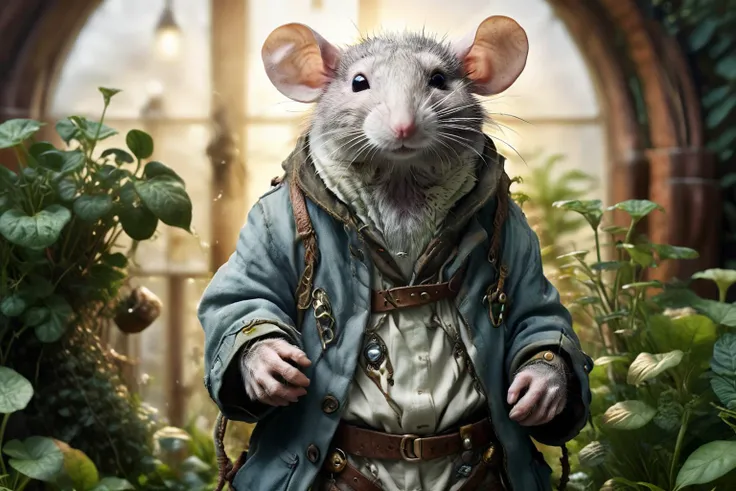 <lora:xl_more_art-full_v1:0.7>, (best quality:1.5), (intricate emotional details:1.5), (ultra detailed), (sharp focus), (sharp details), digital illustration of a <lora:RPGRatFolkXL:0.7> rat folk Hands in pockets, slouched or relaxed stance in a Elemental garden with sentient plants, hyperrealism, Steampunk, <lora:Storm_Cloud_Style_SDXL:0.7> martius_storm