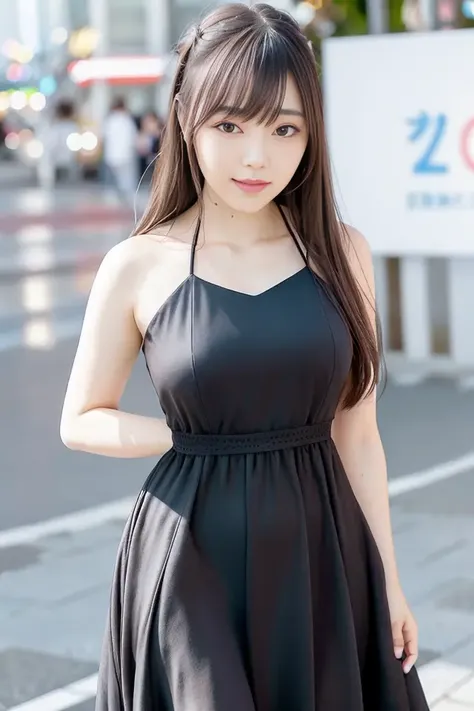 (skin blemish:1.2), (skindentation), black eye, 1woman, 25yo, (((woman))), solo, realistic, best quality, photorealistic, masterpiece, 8k, high res, solo, extremely detailed face, (professional lighting, bokeh), (light particles, lens flare, glowing particles:0.6), (dynamic pose:1.2), soft lighting, top angle view, fashionable and trendy atmosphere, japan, street, tokyo, harbour, skytree, tokyo tower, ((daytime)), sky, ((looking at the viewer:1)), (looking at the camera),(portrait:0.6), cowboy shot, gorgeous, standing, keep original facial proportion, wide shoulder, full body, (medium breast), (medium hair), brown hair, floating hair, lips, lipstick, seductive smile, floating hair, smile, open_mouth, teeth, (summer dress:1), eyelashes, mole, (mole under eye:1), <lora:FukumuraM:0.8>
