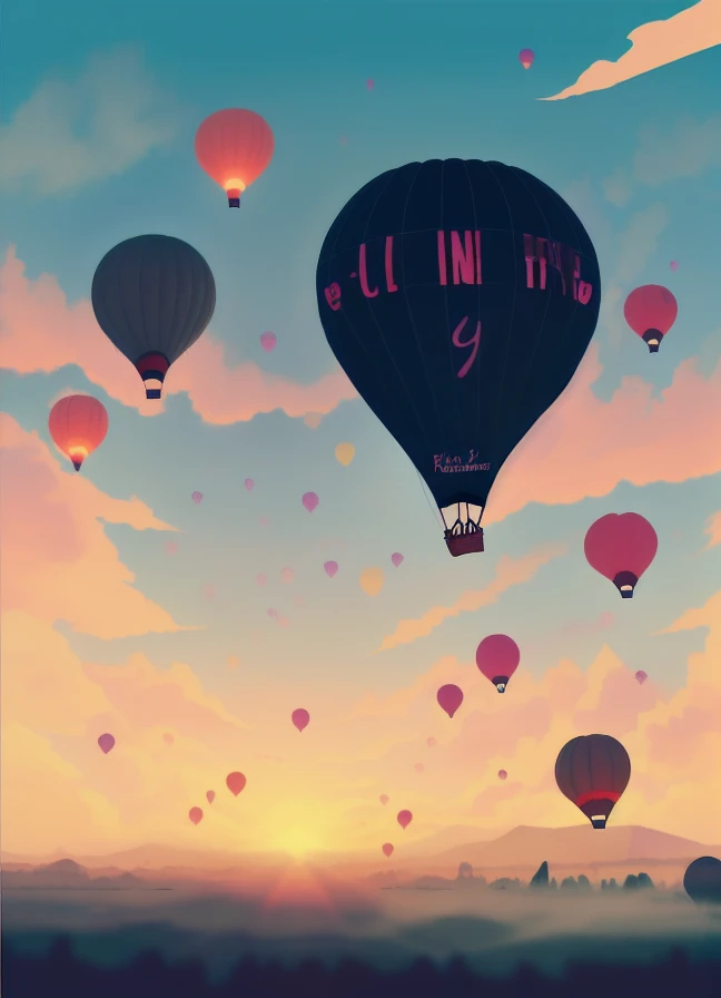 image of a close up flying hot air balloon, Lofi Style
