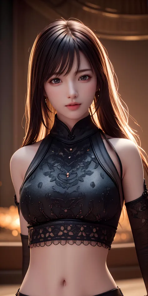 (hyperrealistic), (illustration), (high resolution), (8K), (extremely detailed), (best illustration), (beautiful detailed eyes), (best quality), (ultra-detailed), (masterpiece), (wallpaper), (photorealistic), (natural light), (rim lighting), (detailed face), (high detailed realistic skin texture), (anatomically correct), (solo), (1 girl), (high detailed realistic hair), (black hair:1.2), (heterochromic eyes), (detailed eyes), (sparkling eyes), (small moles under the eyes), (realistic big breasts:1.5), (exposed nipple breasts:1.3), (long legs), (slender abs), (dynamic pose), (closed tiny mouth:1.3), nsfw,