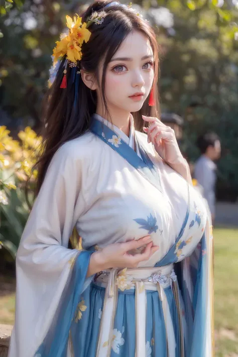 (8k, RAW photo, best quality, masterpiece:1.5),(realistic, photo-realistic:1.5),(masterpiece:1.5),(photo realistic:1.5),Highly detailed scenery,(realistic:1.5), best photo from the exhibition,
ultra detailed,perfect detail,highly detailed,hyper extreme detailed,(professional lighting),(physically-based rendering:1.5),(vibrant, dramatic,dark,sharp focus, 8k),
(8k highly detailed hair:1.5),(detailed intricate iris,8k highly detailed face:1.5),(detailed body:1.4),(8k highly detailed beautiful eyes and face:1.7),(highly detailed nose:1.5),(highly detailed hands:1.9),(beautiful delicate eyes:1.5),
high res,incredibly absurdres,high resolution,ultra high res,
looking at viewer,make up,(slender body:1.5),(Gigantic Breasts:1.6),gyaru,young,huge ass,(underbust:1.3),tight,(Full body),
1girl,
(hanfu),(chinese clothes),(floral print),(pink/yellow/blue/white/red/black print chinese shirt),(pink/yellow/blue/white/red/black print long skirt),<lora:weijin_hanfu:0.5> ,<lora:hamichichiB:0.3>