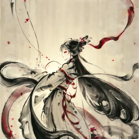 ((masterpiece)), expressionless, (((best quality))), ((illustration)),
1gril, gfzs,  ((sole:1.3)), black long hair, (full body:1.4),(closing eyes:1.2),sash, (hanfu:1.3), (floating hair:1.2), (floating long  long ribbon:1.3),(Abhayamudra:1.3),(Hold  Flower:1.4),
 smile, standing,  smoke, (red ribbon:1.1),(looking at side:1.2),
mountain in background, willow branch, green bamboo