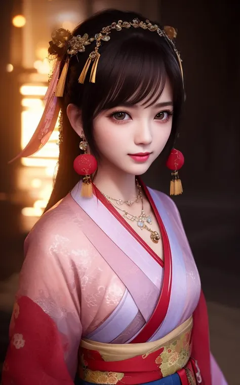est quality, masterpiece, highres, 1girl,blush,(seductive smile:0.8),star-shaped pupils,china hanfu,hair ornament,necklace, jewelry,Beautiful face,upon_body, tyndall effect,photorealistic, dark studio, rim lighting, two tone lighting,(high detailed skin:1.2), 8k uhd, dslr, soft lighting, high quality, volumetric lighting, candid, Photograph, high resolution, 4k, 8k, Bokeh
