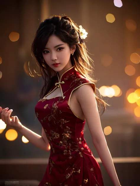 best quality, masterpiece, highres, 1girl,china dress,Beautiful face,upon_body, tyndall effect,photorealistic,atmospheric perspective, dark studio, rim lighting, two tone lighting,(high detailed skin:1.2), 8k uhd, dslr, soft lighting, high quality, volumetric lighting, candid, Photograph, high resolution, 4k, 8k, Bokeh,  <lora:LORAChineseDoll_chinesedolllikeness1:0.5>