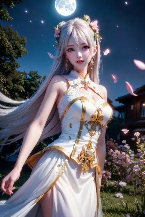 (((Ultra-Real)crafted, Masterpiece: 1.2) wide-angle shooting, large depth of field, distant view, multiple scenes, masterpiece, masterpiece, perfect, cute, sexy, erotic, exquisite, detail, meticulous, subtle changes, CG, ultra-real 8K ), masterpiece, (perfect figure: 1.2), girl 1, (silver gold, jewel, jewel hair: 1.2), (silver long hair: 1.25), flowing long hair, (perfect and clean facial features), sparkling blue Eyes,(pink lips),(((big breasts))),shiny skin,cat ears,(mature beauty),tube top,smile,(realistic renderings),((transparent),(white),(hollowout) , (lace, bikini, ), (Japanese shrine, obsession with detail, intricate detail, hyper detail, interior, torii, smoke, candlelight, candle, candle incense, fireworks), (((upper body))), face To the audience, (looking at the audience),