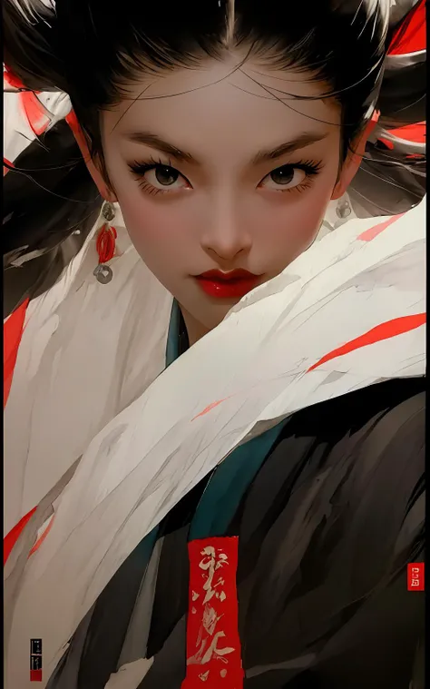 <lora:wuxia2:1>,wuxia,casual,gu,((wash painting)),((ink s...)),fighting_stance,teen,highres,close-up,