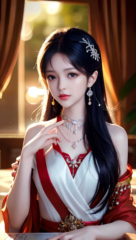 best quality,ultra high res,ultra detailed,masterpiece,beautiful,extremely detailed,absurd res,8k uhd, dslr,1girl:1.2,boat,river,necklace,earings,pureerosface_v1,good anatomy,detailed cloth texture,upper body boats,lake,nighting,night:1.2,dark lighting,pureerosface_v1,<lora:3loraGuofeng3Lora_v32LoraBigLight:0.4>, detailed background,Hidden hand, <lora:hanfu_v29:0.3>, (smile:0.2), bokeh, (warm light on face:1),  <lora:koreanDollLikeness_v10:0.4>