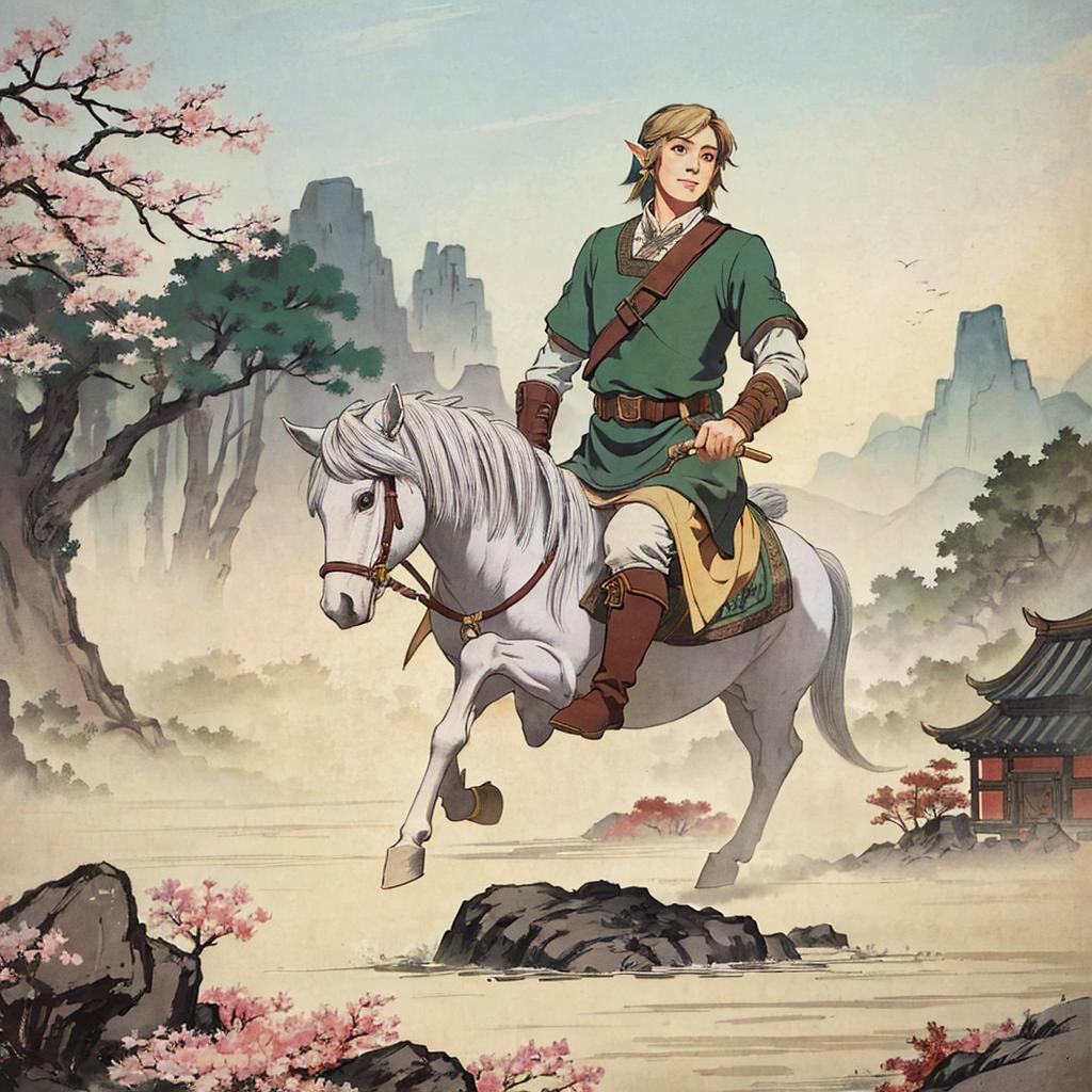Painting of a man riding a horse in a mountainous area - SeaArt AI