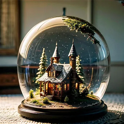 mini house, landscape, old fashion, nature, night light, a bubble, in the bubble, high detailed, masterpiece, best quality, <lora:Bubble_Sora:0.4>, (masterpiece,best quality:1.5)